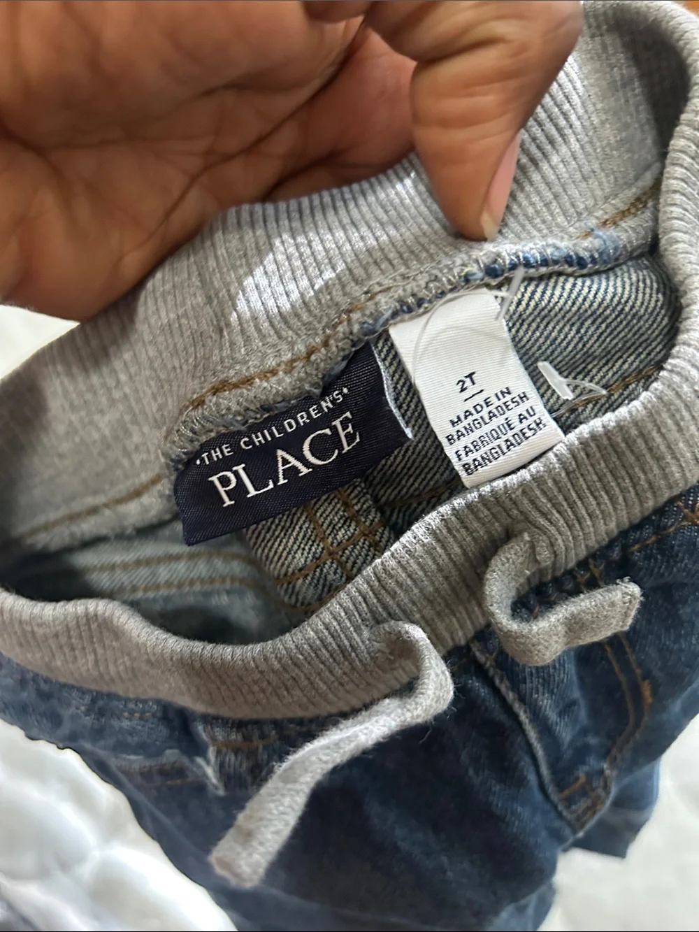 The Children's Place Dark Blue Denim Jeans with Gray Knit Waistband